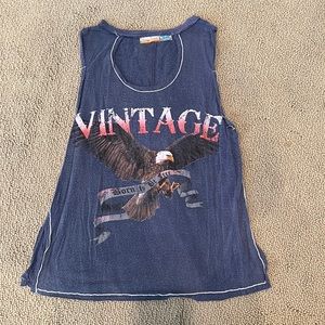 Vintage Havana cotton tank with higher neck and circular cut out.